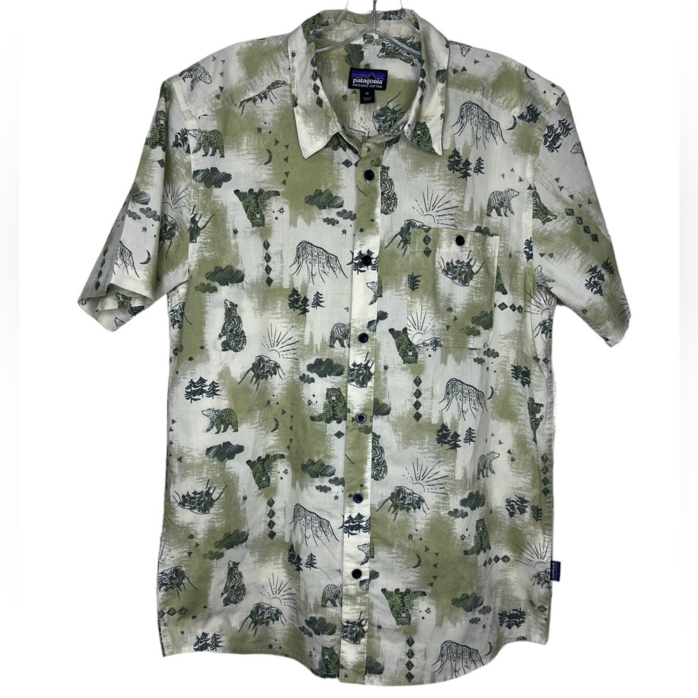 Patagonia Green and White Casual Button Down Shirt